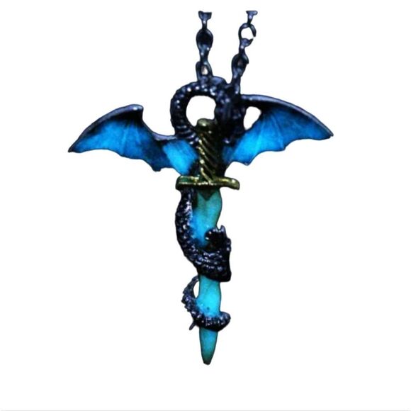 Flying Dragon Royal Sword Glow in the Dark Necklace Unique Fantasy Jewelry - Picture 5 of 8